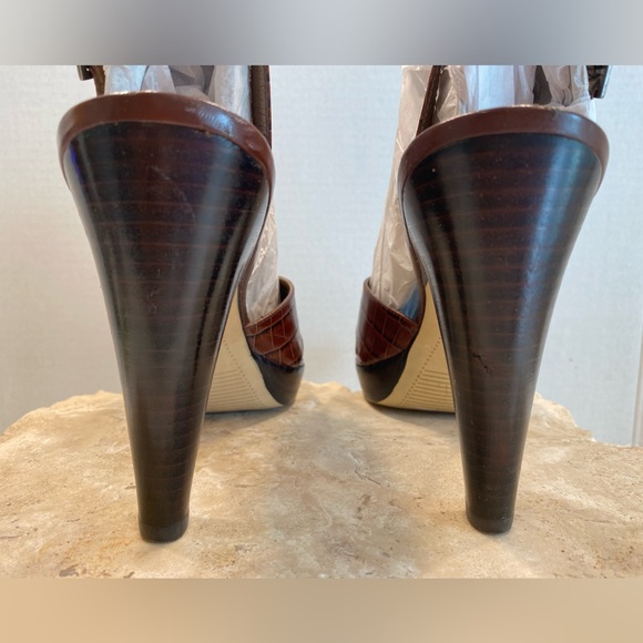 Franco Sarto Viper Brown Leather Platform Slingback Ultra High Heels Sz 10 - Picture 7 of 15